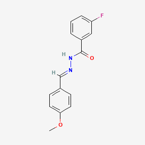 molecular formula C15H13FN2O2 B1656559 3-fluoro-N-[(E)-(4-methoxyphenyl)methylideneamino]benzamide CAS No. 5326-43-2