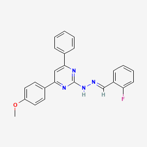 N-[(E)-(2-fluorophenyl)methylideneamino]-4-(4-methoxyphenyl)-6-phenylpyrimidin-2-amine