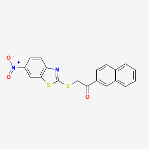 molecular formula C19H12N2O3S2 B1656737 1-(Naphthalen-2-yl)-2-((6-nitrobenzo[d]thiazol-2-yl)thio)ethanone CAS No. 5397-96-6