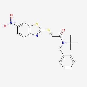 molecular formula C20H21N3O3S2 B1656853 N-benzyl-N-tert-butyl-2-[(6-nitro-1,3-benzothiazol-2-yl)sulfanyl]acetamide CAS No. 5464-43-7