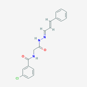 3-chloro-N-[2-oxo-2-[(2E)-2-[(E)-3-phenylprop-2-enylidene]hydrazinyl]ethyl]benzamide