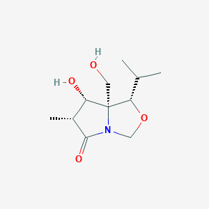 molecular formula C₁₁H₁₉NO₄ B016569 (3R,4S,5R,6S)-1-Aza-4-hydroxy-5-hydroxymethyl-6-isopropyl-3-methyl-7-oxabicycl[3.3.0]octan-2-one CAS No. 145452-02-4
