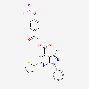 molecular formula C27H19F2N3O4S B1656973 [2-[4-(Difluoromethoxy)phenyl]-2-oxoethyl] 3-methyl-1-phenyl-6-thiophen-2-ylpyrazolo[3,4-b]pyridine-4-carboxylate CAS No. 5494-26-8