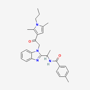 B1656980 N-[1-[1-[2-(2,5-dimethyl-1-propylpyrrol-3-yl)-2-oxoethyl]benzimidazol-2-yl]ethyl]-4-methylbenzamide CAS No. 5496-83-3