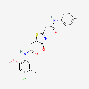 molecular formula C22H22ClN3O4S B1657001 N-(4-chloro-2-methoxy-5-methylphenyl)-2-[2-[2-(4-methylanilino)-2-oxoethyl]-4-oxo-1,3-thiazol-5-yl]acetamide CAS No. 5514-38-5