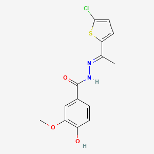 molecular formula C14H13ClN2O3S B1657053 N-[(E)-1-(5-chlorothiophen-2-yl)ethylideneamino]-4-hydroxy-3-methoxybenzamide CAS No. 5531-52-2