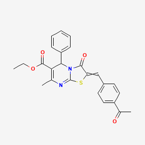 molecular formula C25H22N2O4S B1657060 ethyl 2-[(4-acetylphenyl)methylidene]-7-methyl-3-oxo-5-phenyl-5H-[1,3]thiazolo[3,2-a]pyrimidine-6-carboxylate CAS No. 5533-11-9
