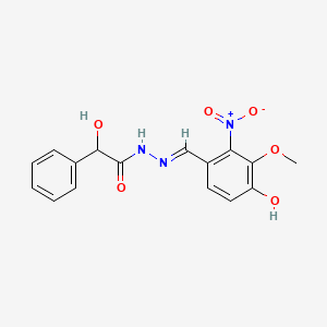 molecular formula C16H15N3O6 B1657073 2-Hydroxy-N-[(E)-(4-hydroxy-3-methoxy-2-nitrophenyl)methylideneamino]-2-phenylacetamide CAS No. 5536-45-8