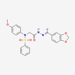 2-[N-(benzenesulfonyl)-4-methoxyanilino]-N-[(E)-1,3-benzodioxol-5-ylmethylideneamino]acetamide