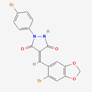 molecular formula C17H10Br2N2O4 B1657085 (4E)-4-[(6-bromo-1,3-benzodioxol-5-yl)methylidene]-1-(4-bromophenyl)pyrazolidine-3,5-dione CAS No. 5539-39-9