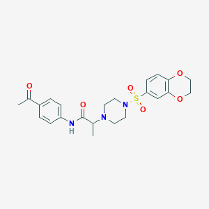 molecular formula C23H27N3O6S B1657087 N-(4-acetylphenyl)-2-[4-(2,3-dihydro-1,4-benzodioxin-6-ylsulfonyl)piperazin-1-yl]propanamide CAS No. 5539-47-9