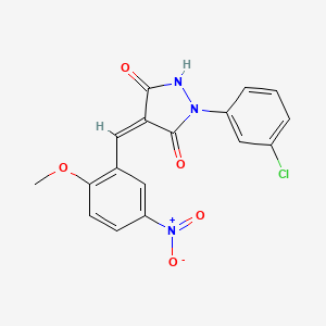 molecular formula C17H12ClN3O5 B1657098 (4Z)-1-(3-chlorophenyl)-4-[(2-methoxy-5-nitrophenyl)methylidene]pyrazolidine-3,5-dione CAS No. 5542-39-2