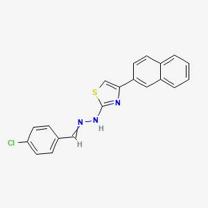 molecular formula C20H14ClN3S B1657104 N-[(4-chlorophenyl)methylideneamino]-4-naphthalen-2-yl-1,3-thiazol-2-amine CAS No. 5545-58-4