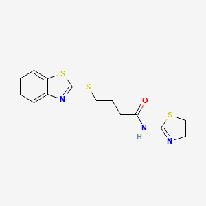 molecular formula C14H15N3OS3 B1657126 4-(1,3-benzothiazol-2-ylsulfanyl)-N-(4,5-dihydro-1,3-thiazol-2-yl)butanamide CAS No. 5552-54-5