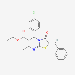 molecular formula C23H19ClN2O3S B1657155 ethyl (2Z)-2-benzylidene-5-(4-chlorophenyl)-7-methyl-3-oxo-5H-[1,3]thiazolo[3,2-a]pyrimidine-6-carboxylate CAS No. 5559-88-6