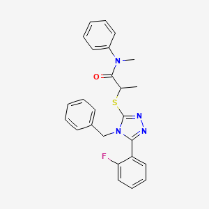 B1657250 2-[[4-benzyl-5-(2-fluorophenyl)-1,2,4-triazol-3-yl]sulfanyl]-N-methyl-N-phenylpropanamide CAS No. 5587-98-4