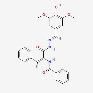 B1657320 N-[(E)-3-[(2E)-2-[(4-Hydroxy-3,5-dimethoxyphenyl)methylidene]hydrazinyl]-3-oxo-1-phenylprop-1-en-2-yl]benzamide CAS No. 5623-34-7
