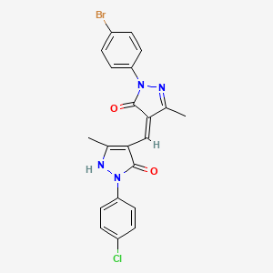 molecular formula C21H16BrClN4O2 B1657329 (4Z)-2-(4-bromophenyl)-4-[[2-(4-chlorophenyl)-5-methyl-3-oxo-1H-pyrazol-4-yl]methylidene]-5-methylpyrazol-3-one CAS No. 5627-83-8