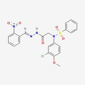 2-[N-(benzenesulfonyl)-3-chloro-4-methoxyanilino]-N-[(E)-(2-nitrophenyl)methylideneamino]acetamide