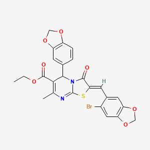 molecular formula C25H19BrN2O7S B1657383 ethyl (2Z)-5-(1,3-benzodioxol-5-yl)-2-[(6-bromo-1,3-benzodioxol-5-yl)methylidene]-7-methyl-3-oxo-5H-[1,3]thiazolo[3,2-a]pyrimidine-6-carboxylate CAS No. 5651-96-7