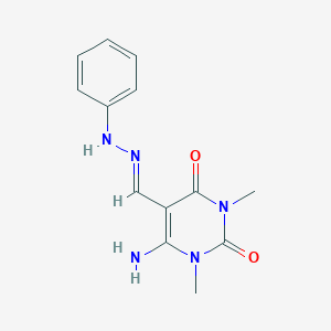 B1657394 6-amino-1,3-dimethyl-5-[(E)-(phenylhydrazinylidene)methyl]pyrimidine-2,4-dione CAS No. 5656-29-1