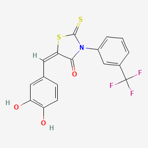 (5E)-5-[(3,4-dihydroxyphenyl)methylidene]-2-sulfanylidene-3-[3-(trifluoromethyl)phenyl]-1,3-thiazolidin-4-one