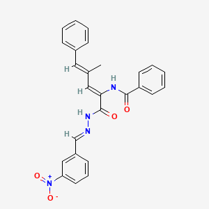 molecular formula C26H22N4O4 B1657461 N-[(2Z,4E)-4-methyl-1-[(2E)-2-[(3-nitrophenyl)methylidene]hydrazinyl]-1-oxo-5-phenylpenta-2,4-dien-2-yl]benzamide CAS No. 5674-63-5