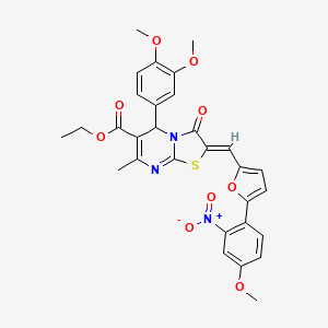 molecular formula C30H27N3O9S B1657474 ethyl (2Z)-5-(3,4-dimethoxyphenyl)-2-[[5-(4-methoxy-2-nitrophenyl)furan-2-yl]methylidene]-7-methyl-3-oxo-5H-[1,3]thiazolo[3,2-a]pyrimidine-6-carboxylate CAS No. 5677-40-7