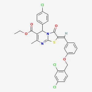 molecular formula C30H23Cl3N2O4S B1657492 ethyl (2Z)-5-(4-chlorophenyl)-2-[[3-[(2,4-dichlorophenyl)methoxy]phenyl]methylidene]-7-methyl-3-oxo-5H-[1,3]thiazolo[3,2-a]pyrimidine-6-carboxylate CAS No. 5680-40-0