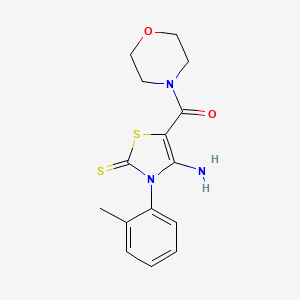 molecular formula C15H17N3O2S2 B1657533 Morpholine, 4-((4-amino-2,3-dihydro-3-(2-methylphenyl)-2-thioxo-5-thiazolyl)carbonyl)- CAS No. 57036-92-7