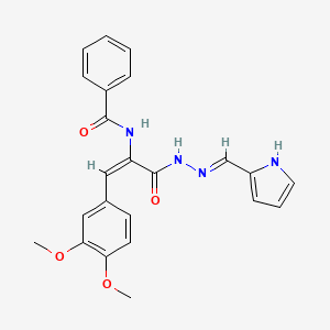 molecular formula C23H22N4O4 B1657610 N-{(1E)-1-(3,4-dimethoxyphenyl)-3-oxo-3-[(2E)-2-(1H-pyrrol-2-ylmethylidene)hydrazinyl]prop-1-en-2-yl}benzamide CAS No. 5746-34-9