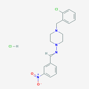 molecular formula C18H20Cl2N4O2 B1657722 N-[4-[(2-chlorophenyl)methyl]piperazin-1-yl]-1-(3-nitrophenyl)methanimine hydrochloride CAS No. 5793-00-0