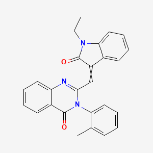 molecular formula C26H21N3O2 B1657760 2-[(1-Ethyl-2-oxoindol-3-ylidene)methyl]-3-(2-methylphenyl)quinazolin-4-one CAS No. 5806-46-2