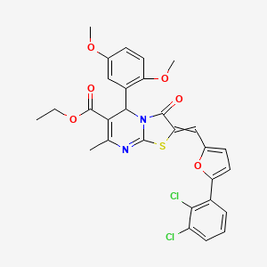 molecular formula C29H24Cl2N2O6S B1657797 ethyl 2-[[5-(2,3-dichlorophenyl)furan-2-yl]methylidene]-5-(2,5-dimethoxyphenyl)-7-methyl-3-oxo-5H-[1,3]thiazolo[3,2-a]pyrimidine-6-carboxylate CAS No. 5820-10-0