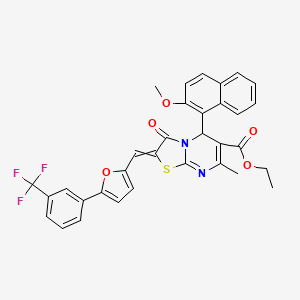 molecular formula C33H25F3N2O5S B1657798 ethyl 5-(2-methoxynaphthalen-1-yl)-7-methyl-3-oxo-2-[[5-[3-(trifluoromethyl)phenyl]furan-2-yl]methylidene]-5H-[1,3]thiazolo[3,2-a]pyrimidine-6-carboxylate CAS No. 5820-23-5