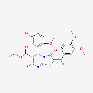 molecular formula C27H28N2O7S B1657799 ethyl (2E)-5-(2,5-dimethoxyphenyl)-2-[(3,4-dimethoxyphenyl)methylidene]-7-methyl-3-oxo-5H-[1,3]thiazolo[3,2-a]pyrimidine-6-carboxylate CAS No. 5820-30-4