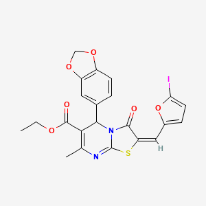 molecular formula C22H17IN2O6S B1657818 ethyl (2E)-5-(1,3-benzodioxol-5-yl)-2-[(5-iodofuran-2-yl)methylidene]-7-methyl-3-oxo-5H-[1,3]thiazolo[3,2-a]pyrimidine-6-carboxylate CAS No. 5827-89-4