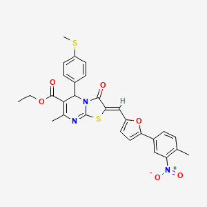 ethyl (2Z)-7-methyl-2-[[5-(4-methyl-3-nitrophenyl)furan-2-yl]methylidene]-5-(4-methylsulfanylphenyl)-3-oxo-5H-[1,3]thiazolo[3,2-a]pyrimidine-6-carboxylate