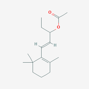 molecular formula C16H26O2 B165788 [(E)-1-(2,6,6-trimethylcyclohexen-1-yl)pent-1-en-3-yl] acetate CAS No. 137085-37-1