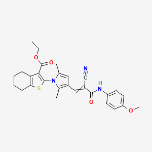 molecular formula C28H29N3O4S B1657918 Ethyl 2-[3-[2-cyano-3-(4-methoxyanilino)-3-oxoprop-1-enyl]-2,5-dimethylpyrrol-1-yl]-4,5,6,7-tetrahydro-1-benzothiophene-3-carboxylate CAS No. 5868-15-5