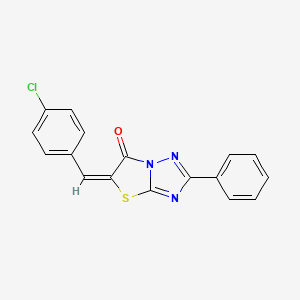 molecular formula C17H10ClN3OS B1657930 Thiazolo(3,2-b)(1,2,4)triazol-6(5H)-one, 5-((4-chlorophenyl)methylene)-2-phenyl-, (5E)- CAS No. 58755-11-6