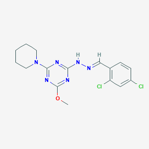 molecular formula C16H18Cl2N6O B1657937 N-[(E)-(2,4-dichlorophenyl)methylideneamino]-4-methoxy-6-piperidin-1-yl-1,3,5-triazin-2-amine CAS No. 5879-23-2