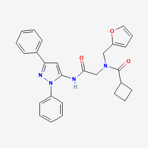 B1657949 N-[2-[(2,5-diphenylpyrazol-3-yl)amino]-2-oxoethyl]-N-(furan-2-ylmethyl)cyclobutanecarboxamide CAS No. 5886-53-3