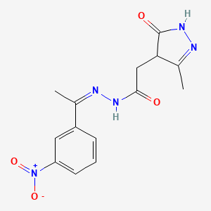 B1657957 2-(3-methyl-5-oxo-1,4-dihydropyrazol-4-yl)-N-[(Z)-1-(3-nitrophenyl)ethylideneamino]acetamide CAS No. 5893-15-2