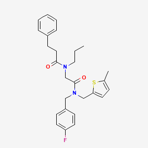 molecular formula C27H31FN2O2S B1658007 N-({[(4-FLUOROPHENYL)METHYL][(5-METHYLTHIOPHEN-2-YL)METHYL]CARBAMOYL}METHYL)-3-PHENYL-N-PROPYLPROPANAMIDE CAS No. 5921-02-8