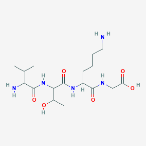 molecular formula C17H33N5O6 B165805 2-[[6-Amino-2-[[2-[(2-amino-3-methylbutanoyl)amino]-3-hydroxybutanoyl]amino]hexanoyl]amino]acetic acid CAS No. 133605-54-6