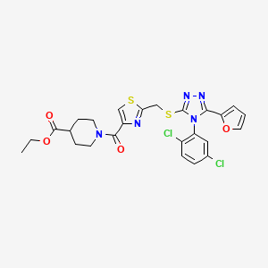 molecular formula C25H23Cl2N5O4S2 B1658082 Ethyl 1-[2-[[4-(2,5-dichlorophenyl)-5-(furan-2-yl)-1,2,4-triazol-3-yl]sulfanylmethyl]-1,3-thiazole-4-carbonyl]piperidine-4-carboxylate CAS No. 5950-94-7