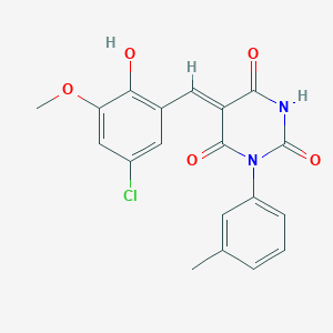 B1658137 (5Z)-5-[(5-chloro-2-hydroxy-3-methoxyphenyl)methylidene]-1-(3-methylphenyl)-1,3-diazinane-2,4,6-trione CAS No. 5974-41-4