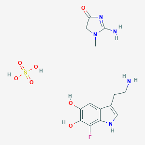 molecular formula C14H20FN5O7S B165822 3-(2-aminoethyl)-7-fluoro-1H-indole-5,6-diol;2-amino-3-methyl-4H-imidazol-5-one;sulfuric acid CAS No. 127685-99-8