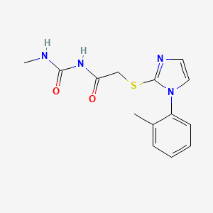 molecular formula C14H16N4O2S B1658233 Urea, 1-methyl-3-((1-o-tolylimidazol-2-ylthio)acetyl)- CAS No. 60176-57-0